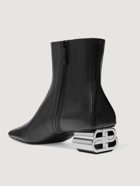 Balenciaga Black Leather Ankle Boots with Silver BB Heels